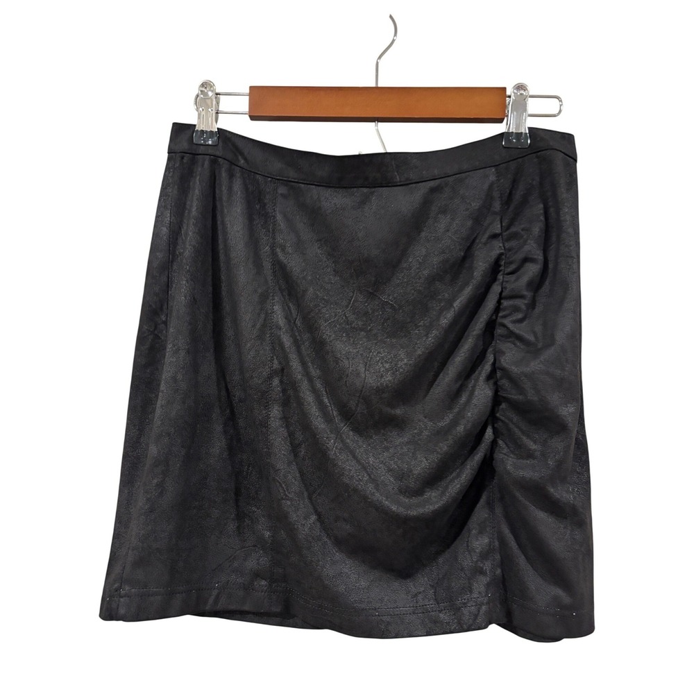 Free People Rumi Black Faux Suede Ruched Mini Skirt L